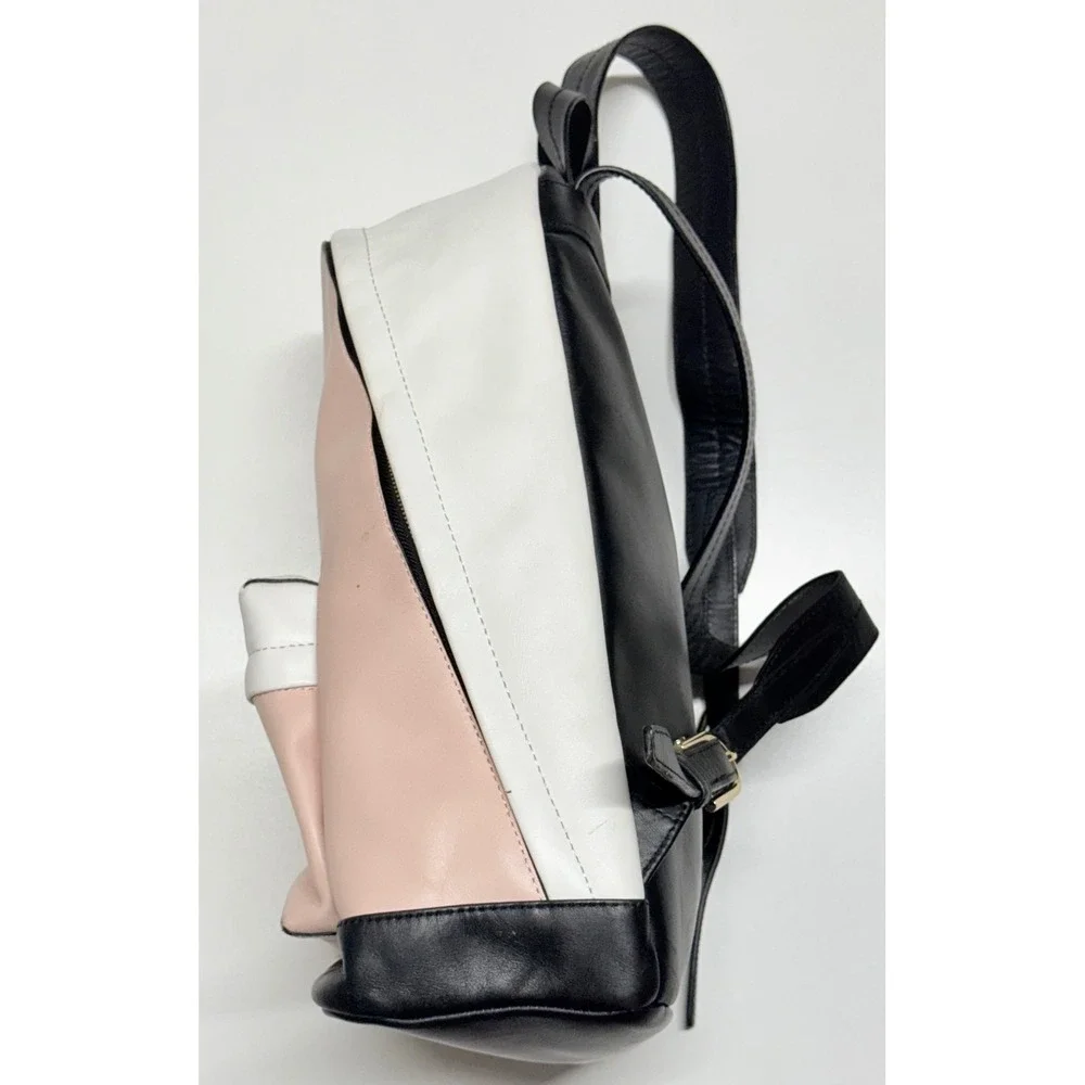 J.Crew Colorblock Leather Backpack Pink Cream Black Gold Zip Travel Bag